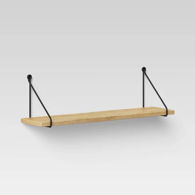 Wood Wall Shelf With Hanging Wire Natural/Black - Threshold™ 5 Wood Wall Shelf With Hanging Wire Natural/Black - Threshold™ - Image 3
