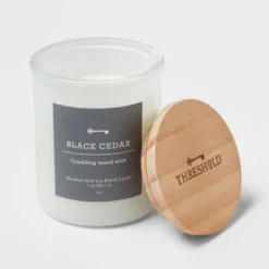 9oz Milky White Glass Woodwick Candle With Wood Lid And Stamped Logo Black Cedar - Threshold™ 5 9oz Milky White Glass Woodwick Candle With Wood Lid And Stamped Logo Black Cedar - Threshold™ -Threshold GUEST 03c5dd05 5786 45f7 806d 1bc1a99debba