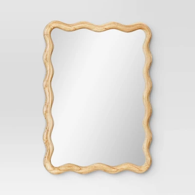 24"x 30" Scalloped Wall Mirror Natural Wood - Threshold™: Modern Style, Rectangle Shape, Wood Frame, Wall Mount 4 24"x 30" Scalloped Wall Mirror Natural Wood - Threshold™: Modern Style, Rectangle Shape, Wood Frame, Wall Mount - Image 2
