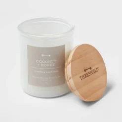 9oz Milky White Glass Woodwick Candle With Wood Lid And Stamped Logo Coconut And Honey - Threshold™ 5 9oz Milky White Glass Woodwick Candle With Wood Lid And Stamped Logo Coconut And Honey - Threshold™ -Threshold GUEST 0a021bac 660b 4360 904f 06844c832fb4