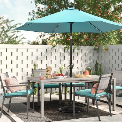 9' Round Solar Outdoor Patio Market Umbrella Turquoise - Threshold™ 3 9' Round Solar Outdoor Patio Market Umbrella Turquoise - Threshold™