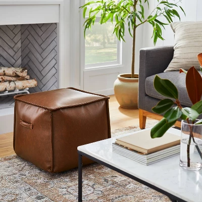 Evanston Leather Cube Pouf - Threshold™ Designed With Studio McGee 3 Evanston Leather Cube Pouf - Threshold™ Designed With Studio McGee