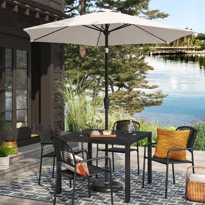 8' Round Solid Solar Outdoor Patio Market Umbrella With Black Pole - Threshold™ 3 8' Round Solid Solar Outdoor Patio Market Umbrella With Black Pole - Threshold™