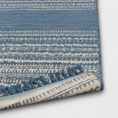 5' X 7' Fringe Outdoor Rug Blue Striped - Threshold™ 5 5' X 7' Fringe Outdoor Rug Blue Striped - Threshold™ - Image 3