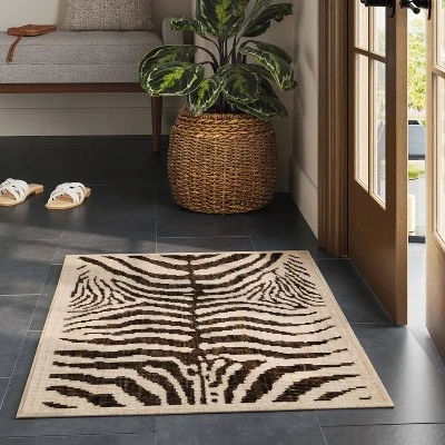 Washable Woven Zebra Accent Rug Black/Tan - Threshold™ 3 Washable Woven Zebra Accent Rug Black/Tan - Threshold™
