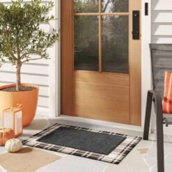 Threshold 15 1'6"x2'4" Crochet Utility Doormat Gray - Threshold™