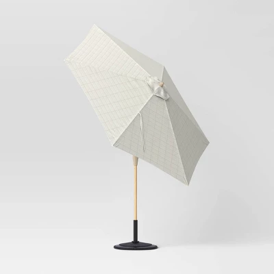 9' Round Grid Outdoor Patio Market Umbrella Cream With Light Wood Pole - Threshold™ 4 9' Round Grid Outdoor Patio Market Umbrella Cream With Light Wood Pole - Threshold™ - Image 2