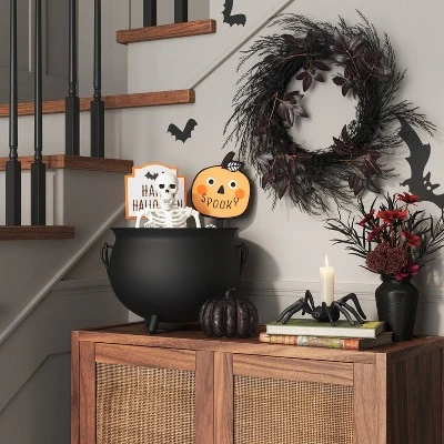 Medium Halloween Glass Pumpkin Black - Threshold™ 2 Medium Halloween Glass Pumpkin Black - Threshold™