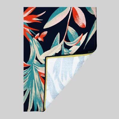 5' X 7' Jungle Tropical Outdoor Rug Navy/Coral - Threshold™ 4 5' X 7' Jungle Tropical Outdoor Rug Navy/Coral - Threshold™ - Image 2