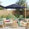 11'x11' Offset Solar Outdoor Market Umbrella Navy - Light Wood Pole - Threshold™