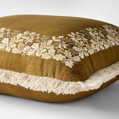 20"x20" Oak Printed Throw Pillow With Fringe Olive - Threshold™ Designed With Studio McGee 4 20"x20" Oak Printed Throw Pillow With Fringe Olive - Threshold™ Designed With Studio McGee - Image 2