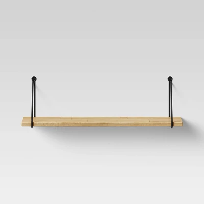 Wood Wall Shelf With Hanging Wire Natural/Black - Threshold™ 4 Wood Wall Shelf With Hanging Wire Natural/Black - Threshold™ - Image 2