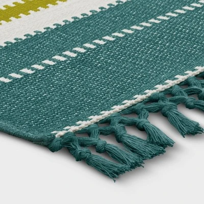 5'x7' Textural Stripe Rectangular Woven Outdoor Area Rug Light Green - Threshold™ 4 5'x7' Textural Stripe Rectangular Woven Outdoor Area Rug Light Green - Threshold™ - Image 2