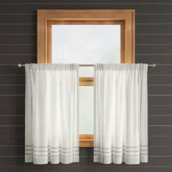 2pk 42"x36" Light Filtering Stripe Border Curtain Tiers Cream/Gray - Threshold™ 6 2pk 42"x36" Light Filtering Stripe Border Curtain Tiers Cream/Gray - Threshold™ -Threshold GUEST 5aafc59c fe61 4f44 bf55 0fa933b48ac6