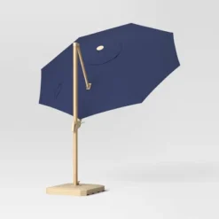 11'x11' Offset Solar Outdoor Market Umbrella Navy - Light Wood Pole - Threshold™ 7 11'x11' Offset Solar Outdoor Market Umbrella Navy - Light Wood Pole - Threshold™ -Threshold GUEST 62667af1 2dcf 4cdc 8cab ed800ef5bee9