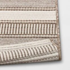 5' X 7' Woven Stripe Outdoor Rug Khaki/Ivory - Threshold™ -Threshold GUEST 64f6791c d834 4927 998a fa2124340e7a