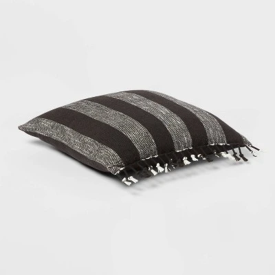Square Modern Woven Stripe Decorative Throw Pillow Black - Threshold™ 4 Square Modern Woven Stripe Decorative Throw Pillow Black - Threshold™ - Image 2