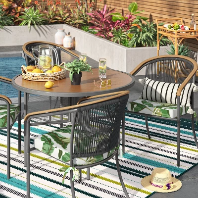 7'x10' Textural Stripe Rectangular Woven Outdoor Area Rug Light Green - Threshold™ 3 7'x10' Textural Stripe Rectangular Woven Outdoor Area Rug Light Green - Threshold™