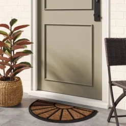 Threshold 17 1'6"x2'6" Half Moon Rubber Coir Doormat Black - Threshold™