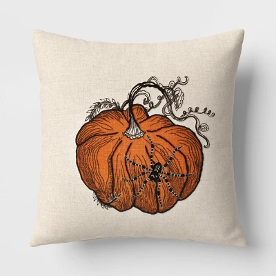 Pumpkin With Spider Cotton Square Halloween Throw Pillow Ivory - Threshold™ 6 Pumpkin With Spider Cotton Square Halloween Throw Pillow Ivory - Threshold™ - Image 4