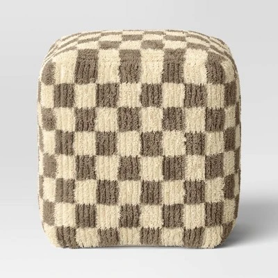 Checkerboard Pouf Cream/Brown - Threshold™ 4 Checkerboard Pouf Cream/Brown - Threshold™ - Image 2