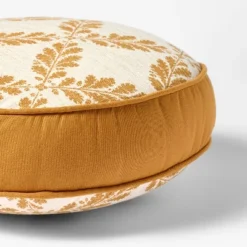 Golden Yellow And Cream Leaf Pattern Round Pillow - 16" - Threshold Designed With Studio McGee -Threshold GUEST 874a2d83 292f 47c9 bae1 3761d49889e7