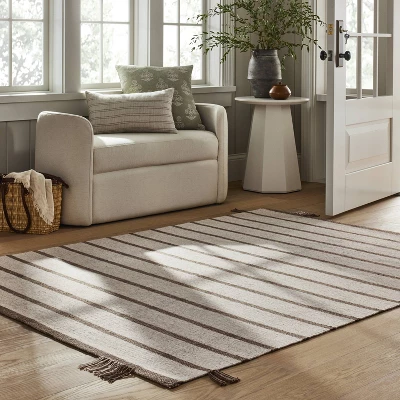Handwoven Plaid Flat Weave Area Rug Cream/Brown - Threshold™ Designed With Studio McGee 3 Handwoven Plaid Flat Weave Area Rug Cream/Brown - Threshold™ Designed With Studio McGee