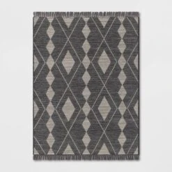 Striped Diamonds Rectangular Woven Outdoor Area Rug Charcoal Gray - Threshold™ -Threshold GUEST 9237057a 1f74 4811 b20b 72294cdc7eda