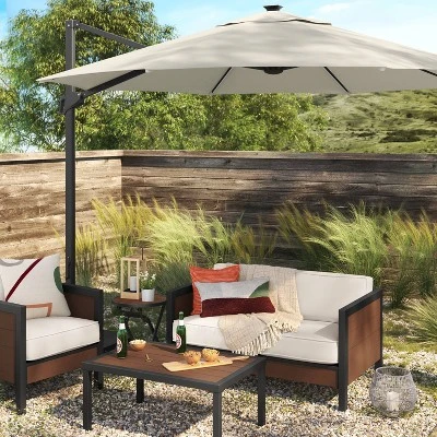 11'x11' Offset Solar Patio Umbrella - Black Pole - Threshold™ 3 11'x11' Offset Solar Patio Umbrella - Black Pole - Threshold™