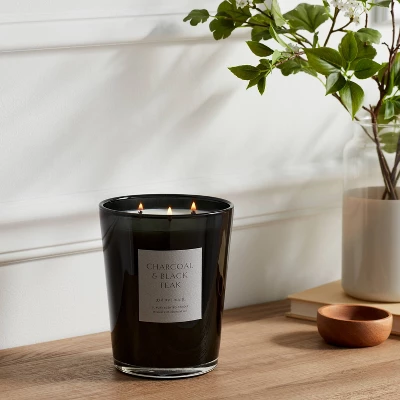 Colored Vase Glass With Dustcover & Black Teak Candle Black - Threshold™ 3 Colored Vase Glass With Dustcover & Black Teak Candle Black - Threshold™