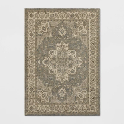 Medallion Jewel Boarder Persian Rug Cream/Gray - Threshold 5 Medallion Jewel Boarder Persian Rug Cream/Gray - Threshold - Image 3
