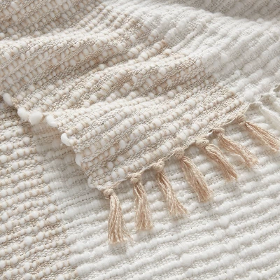 Chunky Woven Color Block Bed Throw White/Natural - Threshold™ 4 Chunky Woven Color Block Bed Throw White/Natural - Threshold™ - Image 2