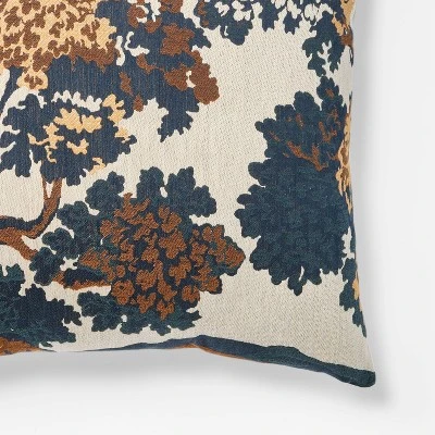 Cream-Navy-Olive Jacquard Tree Pillow 24x24 - Threshold Designed With Studio McGee 3 Cream-Navy-Olive Jacquard Tree Pillow 24x24 - Threshold Designed With Studio McGee