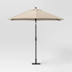 9' Round Solar Outdoor Patio Market Umbrella Tan - Threshold™ -Threshold GUEST a4404153 c112 4ddc af48 db1cdcb823cf