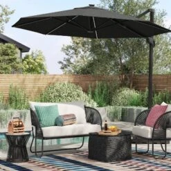 10' Round Solid Solar Offset Outdoor Patio Cantilever Umbrella With Black Pole - Threshold™