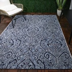 9'2"x12' Paisley Outdoor Rug Blue - Threshold™: Weather-Resistant Traditional Area, Woven Polypropylene