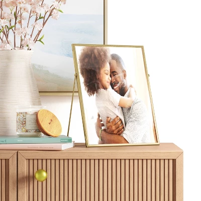 9" X 11" Float To 8" X 10" Linear Metal Easel Single Image Frame Brass - Threshold™ 3 9" X 11" Float To 8" X 10" Linear Metal Easel Single Image Frame Brass - Threshold™