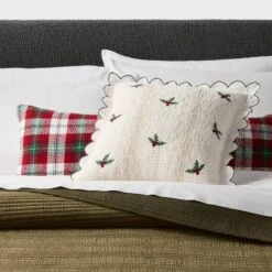Holiday Embroidered Boucle Decorative Throw Pillow Off White - Threshold™