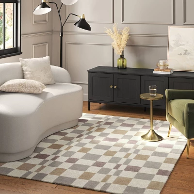 Checkered Woven Flatweave Area Rug White - Threshold™ 3 Checkered Woven Flatweave Area Rug White - Threshold™