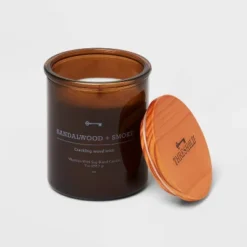 9oz Lidded Amber Glass Jar Crackling Wooden Wick Sandalwood And Smoke Candle - Threshold™ 5 9oz Lidded Amber Glass Jar Crackling Wooden Wick Sandalwood And Smoke Candle - Threshold™ -Threshold GUEST cf7d4f44 1e40 4cc7 8507 762526d11d7e