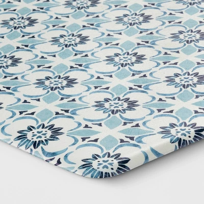 1'6"x5" Medallion Comfort Runner Mat Blue - Threshold™: Skid-Resistant Indoor Kitchen Floor Mat 4 1'6"x5" Medallion Comfort Runner Mat Blue - Threshold™: Skid-Resistant Indoor Kitchen Floor Mat - Image 2