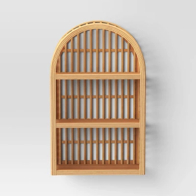 12" X 20" Wood And Rattan Wall Shelf Natural - Threshold™ 4 12" X 20" Wood And Rattan Wall Shelf Natural - Threshold™ - Image 2