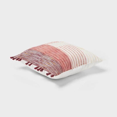 Woven Linework Dec Pillow Oblong Ivory/Plum Red/Dark Salmon Orange - Threshold™: Cotton Fabric, Indoor Decorative Accessory 4 Woven Linework Dec Pillow Oblong Ivory/Plum Red/Dark Salmon Orange - Threshold™: Cotton Fabric, Indoor Decorative Accessory - Image 2