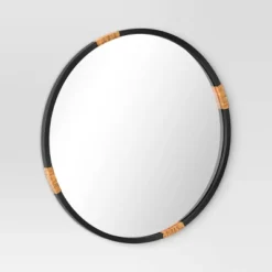 30" Metal/Rattan Wrap Wall Mirror Black - Threshold™ -Threshold GUEST e0d26290 cb00 4e2a 94af 157eb7cbada9