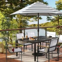 9' Round Cabana Stripe Outdoor Patio Market Umbrella With Black Pole - Threshold™