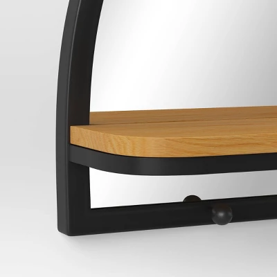 24"x15" Arch Wall Mirror With Shelf And Pegs Brown/Black - Threshold™: Modern Style, Horizontal Orientation, Includes Mounting Hardware 5 24"x15" Arch Wall Mirror With Shelf And Pegs Brown/Black - Threshold™: Modern Style, Horizontal Orientation, Includes Mounting Hardware - Image 3