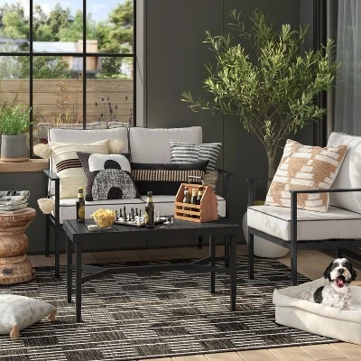 7'x10' Striped Checks Outdoor Rug Charcoal Gray - Threshold™ 3 7'x10' Striped Checks Outdoor Rug Charcoal Gray - Threshold™